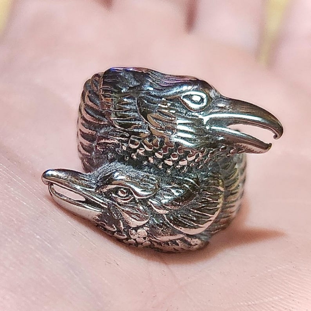 Viking Raven Ring Hugin and Munin Odin's Raven Ring Viking Twin  Stainless Steel - Picture 4 of 10